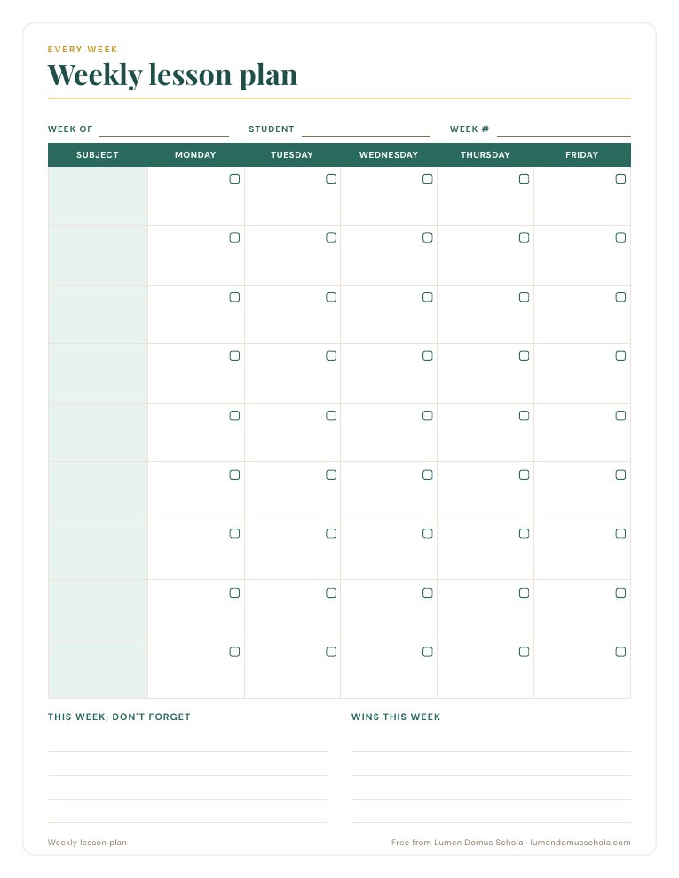 Weekly lesson plan page